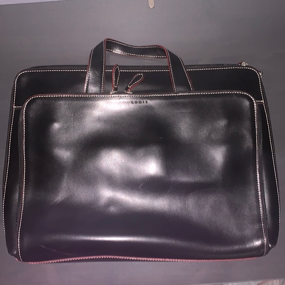 Lodis Black Leather Laptop Bag - Picture 1 of 5